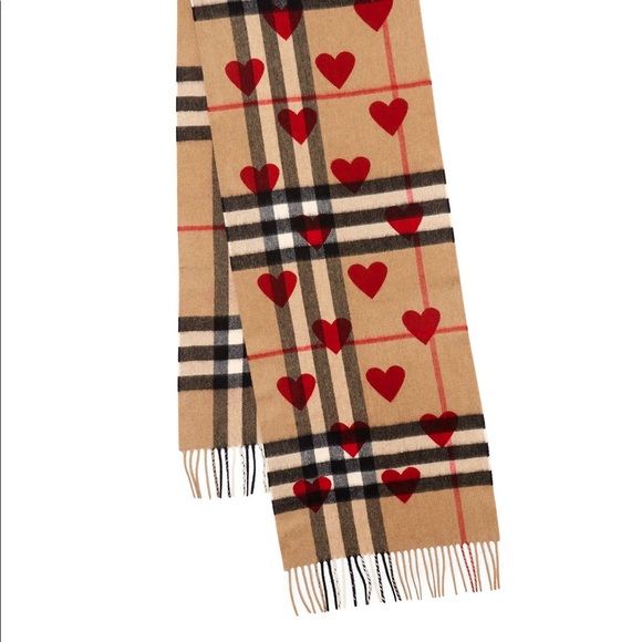 Burberry Accessories - Burberry Scarf: Red Heart Pattern Check Cashmere